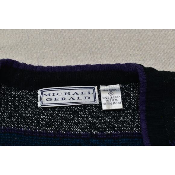 VTG Michael Gerald Mens Button Sweater Cardigan Abstract Plaid Size XL Acrylic - Picture 8 of 8